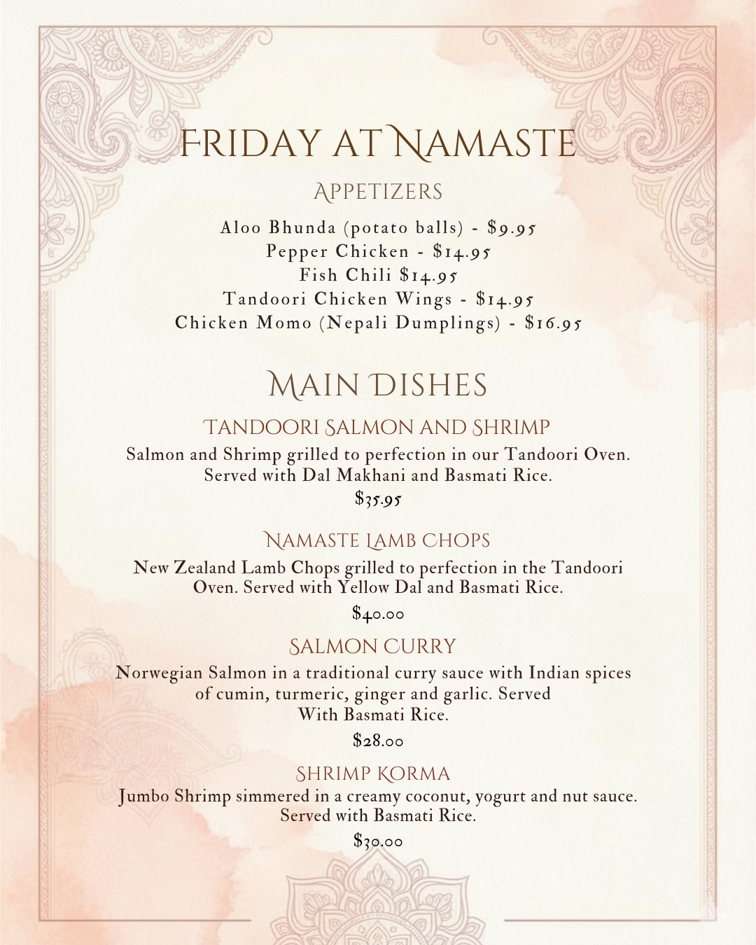 Friday menu